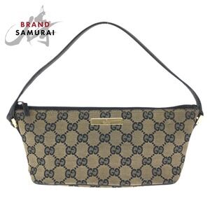 GUCCI Beige Black GG Canvas Leather Handbag Accessory Clutch